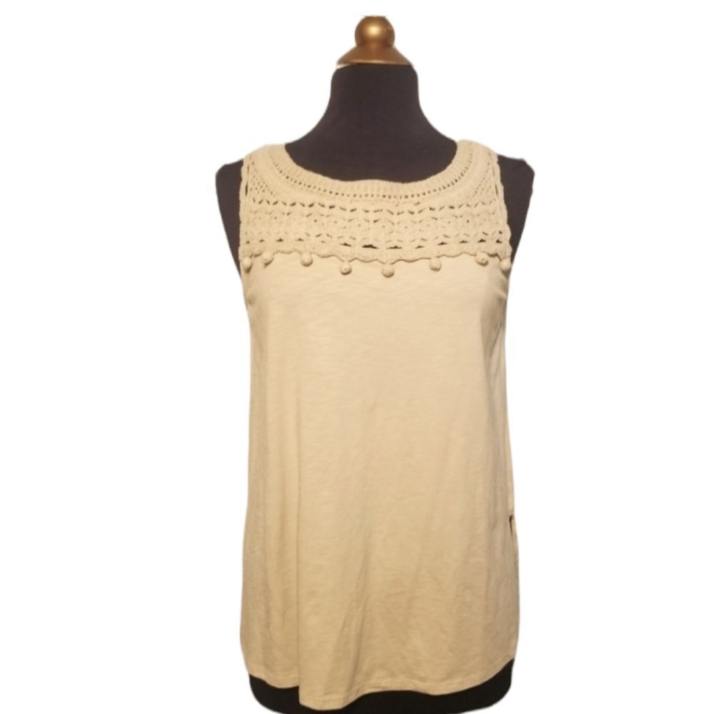 J Jill Sleeveless Crochet Top Womens Size Small Tan Summer Minimalist